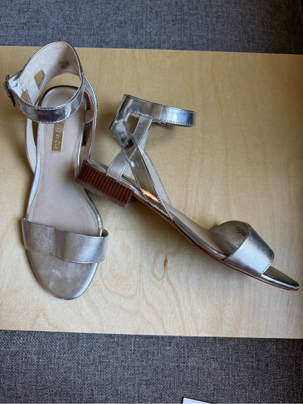 Louise et Cie Metallic Silver Ankle-Strap Block Heel Sandals